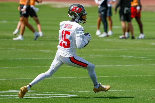 May 26, 2026, Tampa, Florida, USA: Tampa Bay Buccaneers wide receiver Tez Johnson (15) catches a pass during OTA at the AdventHealth Training Center in Tampa on Tuesday, May 26, 2026. Florida News - May 26, 2026  - ZUMAs70_ 0857621247st Copyright: xJeffereexWoox