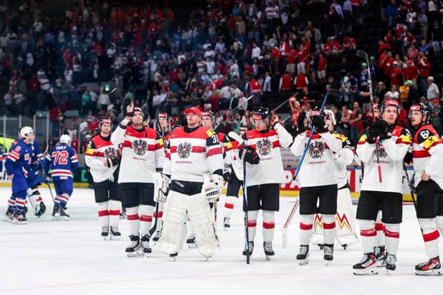 Ice hockey, Eishockey - IIHF WC 2026 ZURICH,SWITZERLAND,26.MAY.26 - ICE HOCKEY - IIHF Ice Hockey World Championship, WM, Weltmeisterschaft 2026, group stage, USA vs Austria. Image shows the players of Austria.  GEPAxpictures xMaticxKlansek