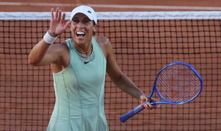 American Madison Keys celebrates winning her match at a first round match in the women s singles between Belgian Vandewinkel and American Keys at the Roland Garros French Open tennis tournament, in Paris, France, Tuesday 26 May 2026. This year s tournament takes place from 18 May to 07 June. VIRGINIExLEFOUR  x175114776x