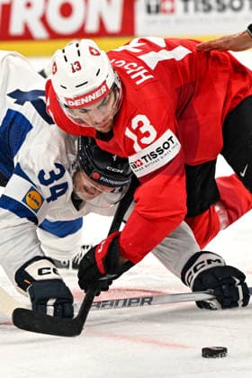 ZURICH, SWITZERLAND - MAY 26: Aatu Raty of Finland and Nico Hischier of Switzerland battle for the puck during the 2026 IIHF Ice hockey, Eishockey World Championship, WM, Weltmeisterschaft Switzerland game between Switzerland and Finland at Swiss Life Arena on May 26, 2026 in Zurich, Zurich. Zurich Swiss Life Arena Zurich Switzerland Copyright: xJustPictures.ch AndreaxBrancax jp-en-EuSpIm-JP7_ANB_SuiFin_26052026_8025