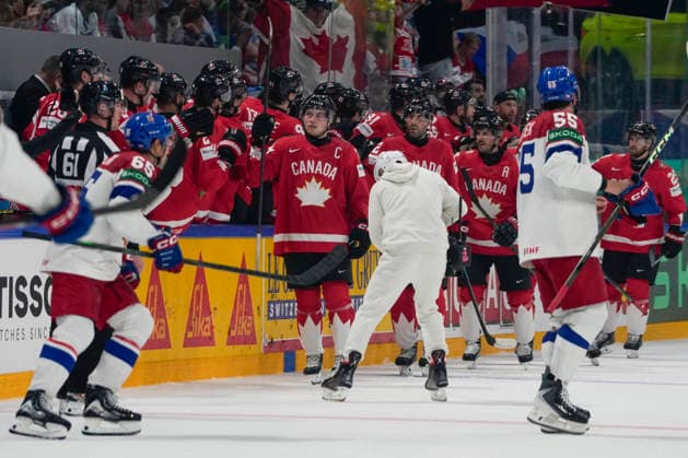 FRIBOURG, SWITZERLAND - MAY 26: Macklin Celebrini of Canada celebrates his goal during the 2026 IIHF Ice hockey, Eishockey World Championship, WM, Weltmeisterschaft Switzerland game between Czechia and Canada at BCF Arena on May 26, 2026 in Fribourg, Fribourg. Fribourg BCF Arena Fribourg Switzerland Copyright: xJustPictures.ch JarixPestelaccix jp-en-EuSpIm-JP6_JAR_Czechia_Canada_26May2026_00061