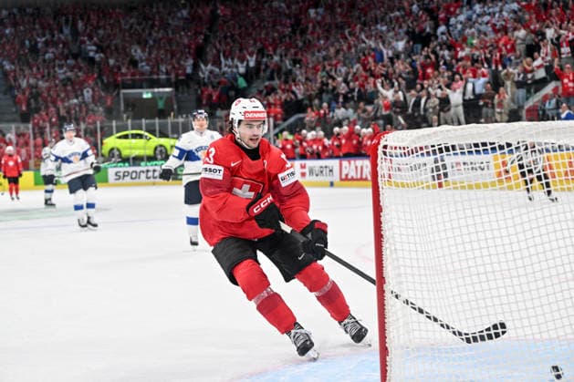 ZURICH, SWITZERLAND - MAY 26: Nico Hischier of Switzerland scores a goal during the 2026 IIHF Ice hockey, Eishockey World Championship, WM, Weltmeisterschaft Switzerland game between Switzerland and Finland at Swiss Life Arena on May 26, 2026 in Zurich, Zurich. Zurich Swiss Life Arena Zurich Switzerland Copyright: xJustPictures.ch AndreaxBrancax jp-en-EuSpIm-JP7_ANB_SuiFin_26052026_9025