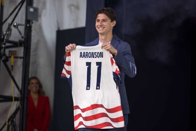 May 26, 2026, New York, Ny, United States: Brenden Aaronson player of the United States national team, Nationalteam during an event to announce the squad for the 2026 World Cup at Pier 17 in New York, United States, on Tuesday, May 26. U.S. MenÃ¢â‚¬â ¢S National Team World Cup Roster Reveal  - ZUMAv122 20260526_aap_v122_087 Copyright: xWilliamxVolcovx