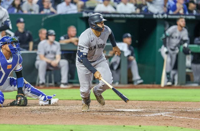 MLB, Baseball Herren, USA 2026: Yankees Vs Royals May 26 MAY 26, 2026: New York Yankees center fielder Trent Grisham (12) hits a home run in the 7th inning against the Kansas City Royals at Kauffman Stadium in Kansas City, MO. Roman Puno CSM (Credit Image: Â Roman Puno Cal Media) Kansas City Missouri United States EDITORIAL USE ONLY Copyright: xx ZUMA-20260526_zma_c04_079.jpg RomanxPunox csmphotothree491916