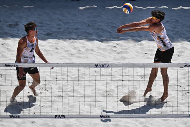 From left Vaclav Kurka and Krystof Oliva of Czech Republic during the match Krystof Oliva and Vaclav Kurka of Czech Republic vs Ondrej Perusic and Jiri Sedlak of Czech Republic at the Pro Tour, Beach volleyball, Beachvolleyball tournament of Elite category, Ostrava, Czech Republic, May 27, 2026. (CTKxPhoto JaroslavxOzana) CTKPhotoP2026052705418  CTKPhotoP2026052705418