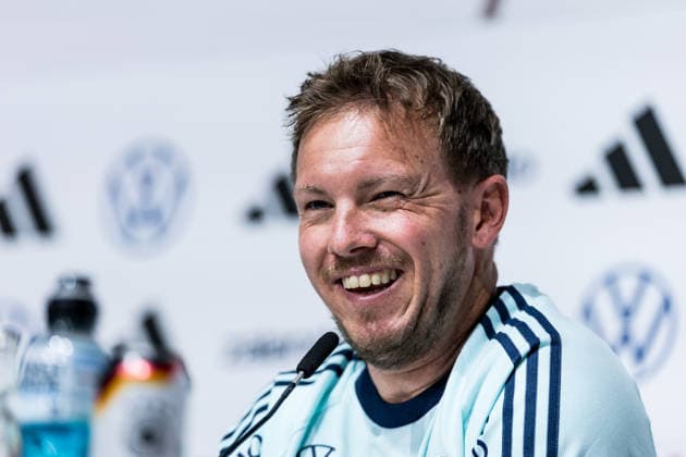 HERZOGENAURACH, GERMANY - MAY 27: Julian Nagelsmann (Head Coach Germany) laughing during the press conference, PK, Pressekonferenz to start the trainings camp of Germany to prepare for the FIFA World Cup, WM, Weltmeisterschaft, Fussball 2026 on May 27, 2026 in Herzogenaurach, Germany. Bavaria Germany Copyright: xSteffiexWunderlx