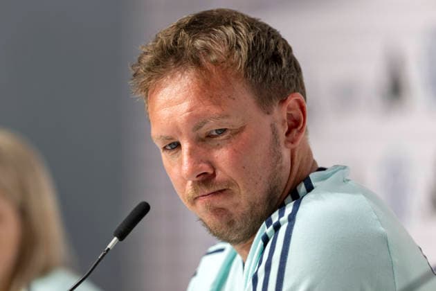 27.05.2026, Fussball DFB-Nationalmannschaft Deutschland, Trainingslager vor der WM, Auftakt-Pressekonferenz im Medienzentrum HALFTIME bei ADIDAS, in Herzogenaurach. Trainer Julian Nagelsmann (Deutschland) *** 27 05 2026, Football DFB national team Germany, training camp before the World Cup, kick-off press conference in the HALFTIME media center at ADIDAS, in Herzogenaurach Coach Julian Nagelsmann Germany