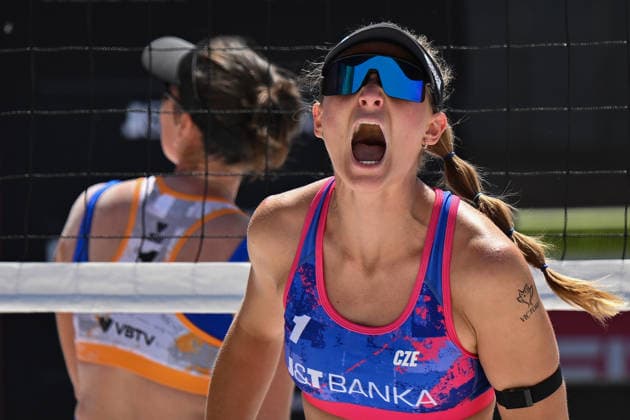 Czech Kylie Neuschaeferova in action during the match Betsi Flint, Kylie Kuyav-De Berg (DeBerg) of USA and Kylie Neuschaeferova (pictured), Martina Maixnerova of Czech Republic at the Pro Tour, Beach volleyball, Beachvolleyball tournament of Elite category, Ostrava, Czech Republic, May 27, 2026. (CTKxPhoto JaroslavxOzana) CTKPhotoP2026052705961  CTKPhotoP2026052705961