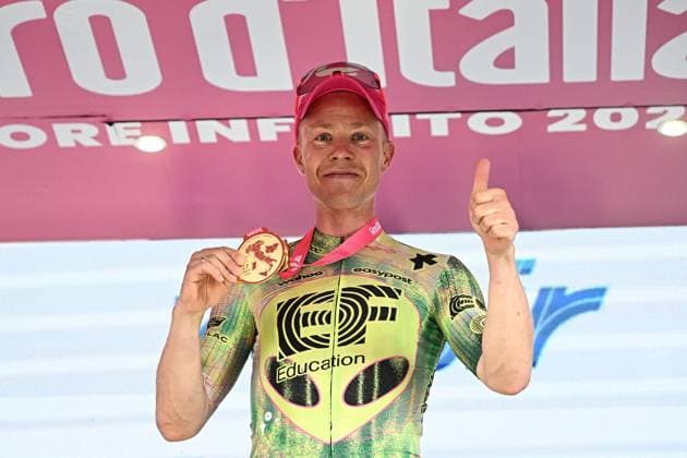 May 27, 2026, Andalo, ITALY: Danish rider Michael Valgren of Ef Education - Easypost, celebrates on the podium after winning the 17th stage of the 109 Giro d Italia, over 202 km from Cassano d Adda to Andalo, Italy, 27 may 2026. ANSA LUCA ZENNARO. ITALY CYCLING GIRO D ITALIA  - ZUMAa110 20260527_zaf_a110_033 Copyright: xLucaxZennarox
