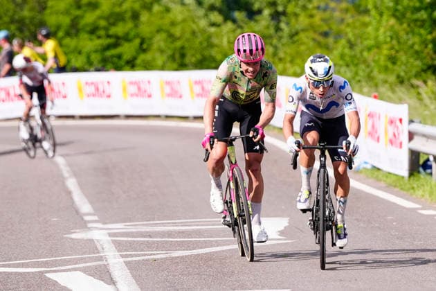 Colombia’s Einer Augusto Rubio Reyes of Movistar Team, Denmark’s Michael Valgren of EF Education - Easypost during Stage 17 of the Giro d’Italia, from Cassano d’Adda to Andalo, Italy, Wednesday, May 27, 2026.  Copyright: xFabioxFerrari LaPressex