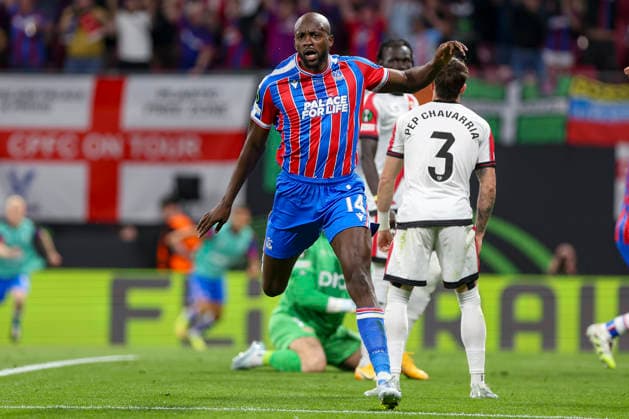 27.05.2026, EUR, Fussball, Herren, Conference League Finale, Saison 2025 2026, Crytsal Palace F.C. - Rayo Vallecano de Madrid Jean-Philippe Mateta (Crystal Palace, 14) Torjubel, jubelt nach seinem Treffer zum 1:0 Leipzig Leipzig Stadium Sachsen Deutschland Copyright: xAdrianxSchlüterx