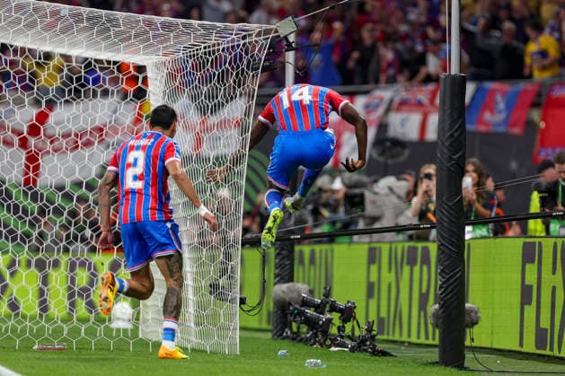 27.05.2026, EUR, Fussball, Herren, Conference League Finale, Saison 2025 2026, Crytsal Palace F.C. - Rayo Vallecano de Madrid Jean-Philippe Mateta (Crystal Palace, 14) Torjubel, jubelt nach seinem Treffer zum 1:0 Leipzig Leipzig Stadium Sachsen Deutschland Copyright: xAdrianxSchlüterx