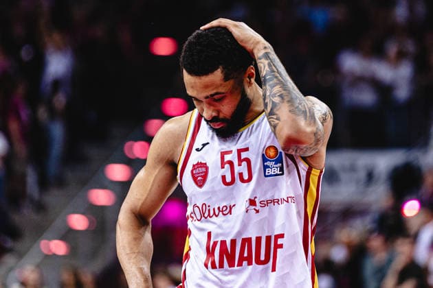 easyCredit Basketball Bundesliga, 5. Playoff-Viertelfinale: Telekom Baskets Bonn vs. Fitness First Baskets Würzburg, 27.05.2026 David Muenkat (Würzburg 55) ist enttäuscht - easyCredit Basketball Bundesliga, 5. Playoff-Viertelfinale: Telekom Baskets Bonn vs. Fitness First Baskets Würzburg, 27.05.2026, Telekom Dome Bonn Copyright: xBEAUTIFULxSPORTS Derixx