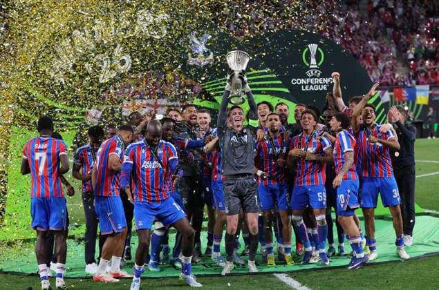 Crystal Palace - Rayo Vallecano Finale Conference League Leipzig, 27.05.2026, Leipzig Stadium, Fussball, Final UEFA Conference League , Crystal Palace (ENG) v. Rayo Vallecano Madrid (ESP) 0:1 (0:1) , CRYSTAL PALACE F.C. ist Sieger der UEFA Conference League 2026 , Nur zur redaktionellen Nutzung. Only editorial use. , UEFA regulations prohibit any use of photographs as image sequences and or quasi-video. ,