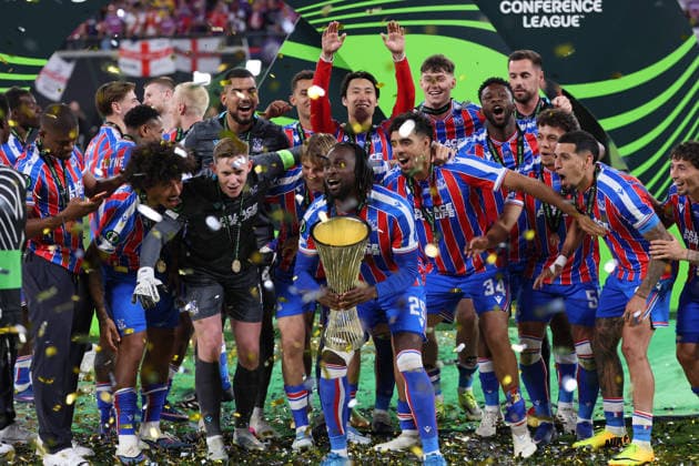 Crystal Palace - Rayo Vallecano Finale Conference League Leipzig, 27.05.2026, Leipzig Stadium, Fussball, Final UEFA Conference League , Crystal Palace (ENG) v. Rayo Vallecano Madrid (ESP) 0:1 (0:1) , CRYSTAL PALACE F.C. ist Sieger der UEFA Conference League 2026 , Nur zur redaktionellen Nutzung. Only editorial use. , UEFA regulations prohibit any use of photographs as image sequences and or quasi-video. , *** Crystal Palace Rayo Vallecano Final Conference League Leipzig, 27 05 2026, Leipzig Stadium, Football, Final UEFA Conference League , Crystal Palace ENG v Rayo Vallecano Madrid ESP 0 1 0 1 , CRYSTAL PALACE F C is winner of the UEFA Conference League 2026 , For editorial use only Only editorial use , UEFA regulations prohibit any use of photographs as image sequences and or quasi video , Picture Point