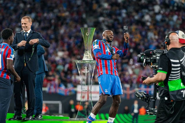 Deutschland: Fussball UEFA Conference League 2025 - 2026, Finale in Leipzig - Crystal Palace vs Rayo Vallecano - Leipzig Stadium - Red Bull Arena (Leipzig): Jean-Philippe Mateta (Crystal Palace, 14) Copyright: xTomxLauruschkatx