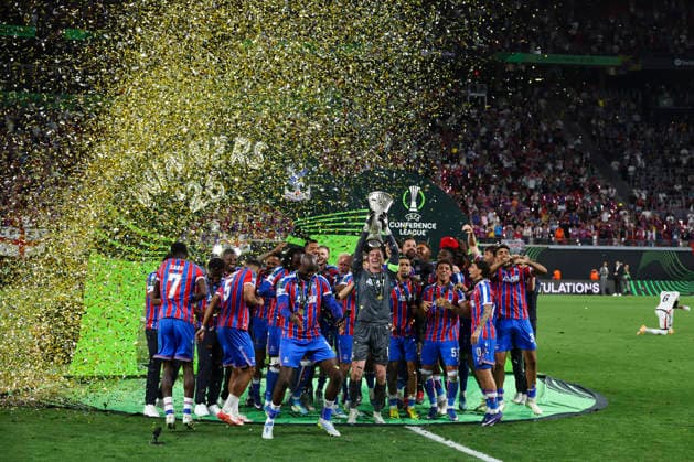 Crystal Palace v Rayo Vallecano, UEFA Conference League Final Crystal Palace players, goalkeeper Dean Henderson (1) trophy lift with Crystal Palace forward Jean-Philippe Mateta (14) during the Crystal Palace v Rayo Vallecano UEFA Conference League Final match at Red Bull Arena, Leipzig, Germany on 27 May 2026 Credit: Ian Stephen Every Second Media Editorial use only. All images are copyright Every Second Media Limited. No images may be reproduced without prior permission. Copyright: xIMAGO EveryxSecondxMediax ESM-2015-0079 IanxStephenx xEveryxSecondxMediax
