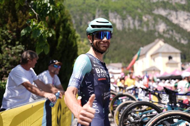 Italy™s Damiano Caruso of Bahrain Victorious dorsale rosso combattivitÃ during Stage 18 of the Giro d™Italia, from Fai della Paganella to Pieve di Soligo, Italy - Thursday May 28, 2026.  Copyright: xMassimoxPaolonex xLaPressex