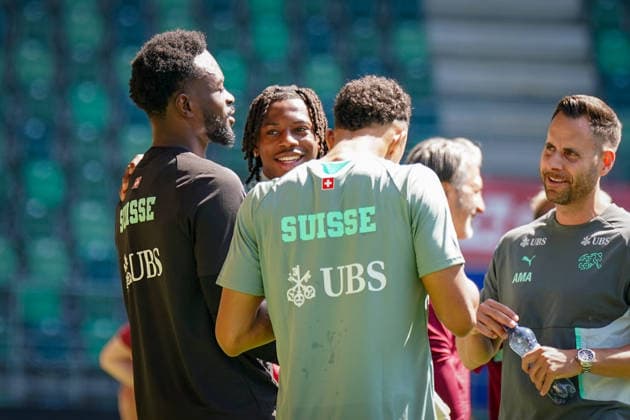 Schweiz: Fussball Schweizer Nationalmannschaft 2026, Training der Schweizer Nationalmannschaft - Kybunpark (St. Gallen): Johan Manzambi (Switzerland, 9) Copyright: xJOERANxSTEINSIEKx