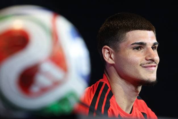Belgium s Matias Fernandez-Pardo pictured during a press conference, PK, Pressekonferenz of Belgian national soccer team Red Devils to announce a new player for the 2026 FIFA World Cup, WM, Weltmeisterschaft, Fussball at the Proximus Basecamp in Tubize, on Thursday 28 May 2026. The 2026 FIFA World Cup will take place in the United States, Mexico, and Canada from 11 06 to 19 07. BRUNOxFAHY  x175260217x