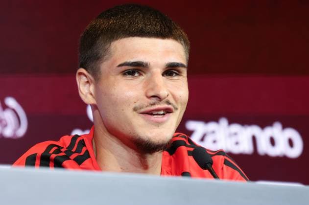 Belgium s Matias Fernandez-Pardo pictured during a press conference, PK, Pressekonferenz of Belgian national soccer team Red Devils to announce a new player for the 2026 FIFA World Cup, WM, Weltmeisterschaft, Fussball at the Proximus Basecamp in Tubize, on Thursday 28 May 2026. The 2026 FIFA World Cup will take place in the United States, Mexico, and Canada from 11 06 to 19 07. BRUNOxFAHY  x175260297x