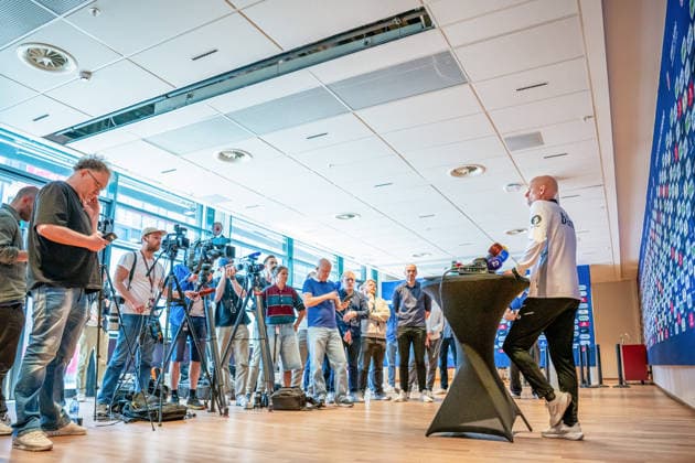 260528 Stale Solbakken, head coach of the Norwegian national football team, during a press event on May 28, 2026 in Oslo. Photo: Vegard Grott BILDBYRAN kod VG VG0927 bbeng fotball football soccer fotboll norge norway pressetreff press event Copyright: VEGARDxGRoTT BB260528VG003