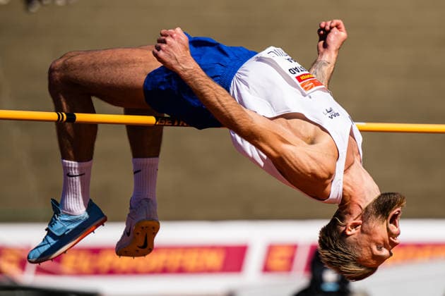 260528 Erlend Bolstad Raa of Norway competes in men™s high jump during the Trond Mohn Games on May 28, 2026 in Bergen. Photo: Marius Simensen BILDBYRAN Cop 238 MM0068 athletics bbeng friidrett friidrott norge norway trond mohn games Copyright: MARIUSxSIMENSEN BB260528ZW008