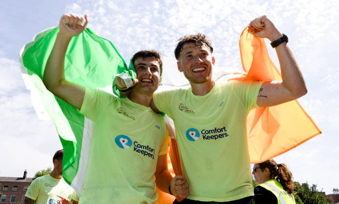 FTD Brothers Complete Their 32nd & Final Marathon Challenge Across Ireland for Dementia Research 28 5 2026 FTD brothers Cian and Jordan Adams celebrate at the finish line FTD brothers Cian and Jordan Adams celebrate at the finish line 28 5 2026  Copyright: x INPHO GracexHaltonx GH_13579 copy