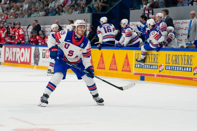 FRIBOURG, SWITZERLAND - MAY 28: Matthew Tkachuk of United States during the 2026 IIHF Ice hockey, Eishockey World Championship, WM, Weltmeisterschaft Switzerland game between Canada and USA at BCF Arena on May 28, 2026 in Fribourg, Fribourg. Fribourg BCF Arena Fribourg Switzerland Copyright: xJustPictures.ch JarixPestelaccix jp-en-EuSpIm-JP6_JAR_Canada_USA_28May2026_00139