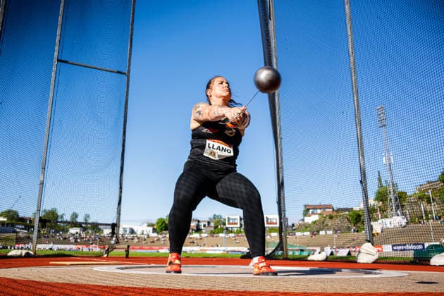 260528 Beatrice Llano of Norway competes in women™s hammer throw during the Trond Mohn Games on May 28, 2026 in Bergen. Photo: Marius Simensen BILDBYRAN Cop 238 MM0068 athletics bbeng friidrett friidrott norge norway trond mohn games Copyright: MARIUSxSIMENSEN BB260528ZX019