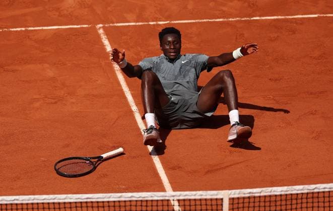 Mouise Kouame of France celebrates on match point French Open Tennis, Day Five, Tennis, Roland Garros, Paris, France - 28 May 2026Paris Roland Garros France EDITORIAL USE ONLY No use with unauthorised audio, video, data, fixture lists, club league logos or live services. Online in-match use limited to 120 images, no video emulation. No use in betting, games or single club league player publications.  Copyright: xEllaxLing Shutterstockx 16898264bx