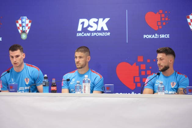 Croatia national football team press conference, PK, Pressekonferenz Dominik Livakovic, Andrej Kramaric and Marco Pasalic speak during a Croatia national football team press conference at the Rujevica Stadium in Rijeka, Croatia, on May 28, 2026, ahead of friendly matches against Belgium and Slovenia as part of the team s pre-World Cup training.  NelxPavletic PIXSELL