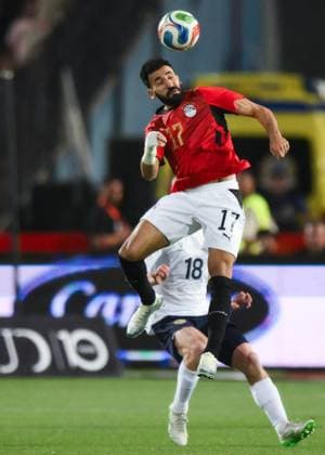 Russia Soccer Friendly Egypt - Russia 9175665 28.05.2026 Egypt s Mohamed Abdelmonem heads a ball during the friendly soccer match between Egypt and Russia at Cairo International Stadium in Cairo, Egypt. Grigory Sysoev Sputnik Cairo Egypt  Copyright: xGrigoryxSysoevx