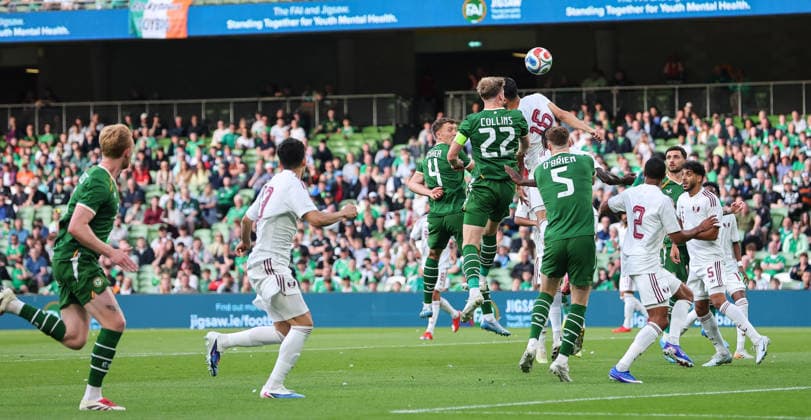 International Friendly, Länderspiel, Nationalmannschaft Aviva Stadium, Dublin 28 5 2026 Republic of Ireland vs Qatar Ireland™s Nathan Collins scores his sides first goal Nathan Collins scores his sides first goal 28 5 2026  Copyright: x INPHO RyanxByrnex RB2_7994