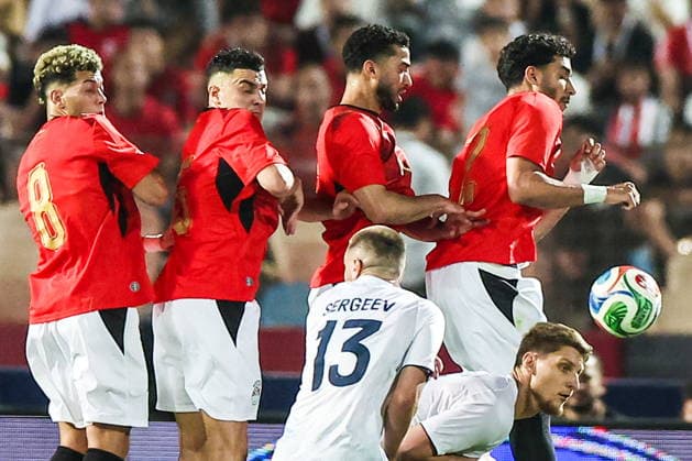 EGYPT, CAIRO - MAY 28, 2026: Egypt s Emam Ashour, Ramy Rabia, Yasser Ibrahim and Omar Marmoush (L-R) in action in a friendly football match between Egypt and Russia at the Cairo International Stadium. Peter Kovalev TASS  93144846