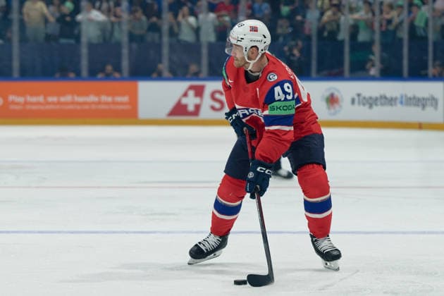 Fribourg, Switzerland - May 28 : Christian Kaasastul of Norway in action (close up) during the 2026 IIHF Ice hockey, Eishockey World Championship, WM, Weltmeisterschaft Switzerland Quarter Final match between Norway and Latvia at BCF Arena on May 28 , 2026 in Fribourg, Switzerland.  Copyright: xGiuseppexVelletrix Sportspressphoto_SPR156364