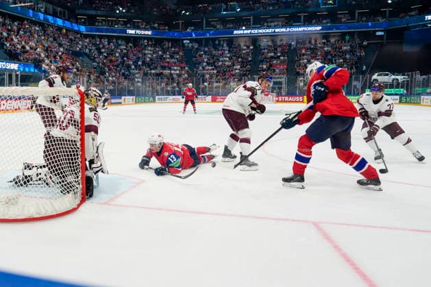 FRIBOURG, SWITZERLAND - MAY 28: Eskild BAKKE Olsen of Norway 2nd R) in action during the 2026 IIHF Ice hockey, Eishockey World Championship, WM, Weltmeisterschaft Switzerland game between Norway and Latvia at BCF Arena on May 28, 2026 in Fribourg, Fribourg. Fribourg BCF Arena Fribourg Switzerland Copyright: xJustPictures.ch JarixPestelaccix jp-en-EuSpIm-JP6_JAR_Norway_Latvia_28May2026_00075