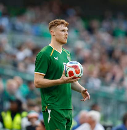 RECORD DATE NOT STATED 28th May 2026; Aviva Stadium, Dublin, Ireland; International Friendly, Länderspiel, Nationalmannschaft Football, Republic of Ireland versus Qatar; Jake O Brien of Ireland gets ready to throw the ball into play PeterxFitzpatrick