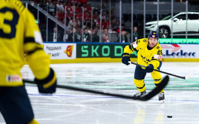 260528 Erik Brännström of Sweden during the 2026 IIHF Ice hockey, Eishockey World Championship, WM, Weltmeisterschaft quarterfinal match between Switzerland and Sweden on May 28, 2026 in Zürich. Photo: Jesper Zerman BILDBYRAN kod JZ JZ0733 ishockey ice hockey ishockey-vm 2026 vm 2026 iihf world championship kvartsfinal quarterfinal quarterfinals switzerland schweiz sverige sweden bbeng Copyright: JESPERxZERMAN BB260528JZ149