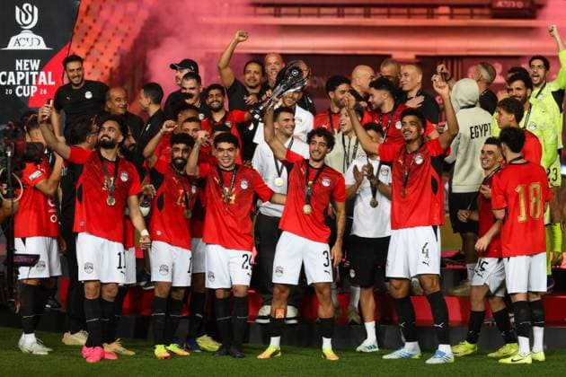 Egypt Soccer Friendly Egypt - Russia 9175834 28.05.2026 Egypt s players celebrate the team s victory in the friendly soccer match between Egypt and Russia at Cairo International Stadium in Cairo, Egypt. Grigory Sysoev Sputnik Cairo Egypt  Copyright: xGrigoryxSysoevx
