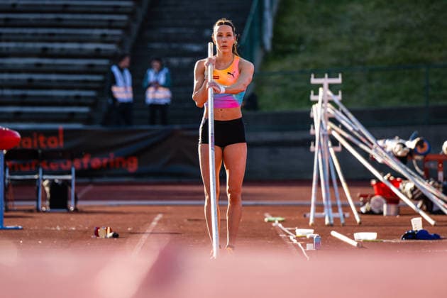 260528 Lene Retzius of Norway competes in women™s pole vault during the Trond Mohn Games on May 28, 2026 in Bergen. Photo: Marius Simensen BILDBYRAN Cop 238 MM0068 athletics bbeng friidrett friidrott norge norway trond mohn games Copyright: MARIUSxSIMENSEN BB260528ZC041