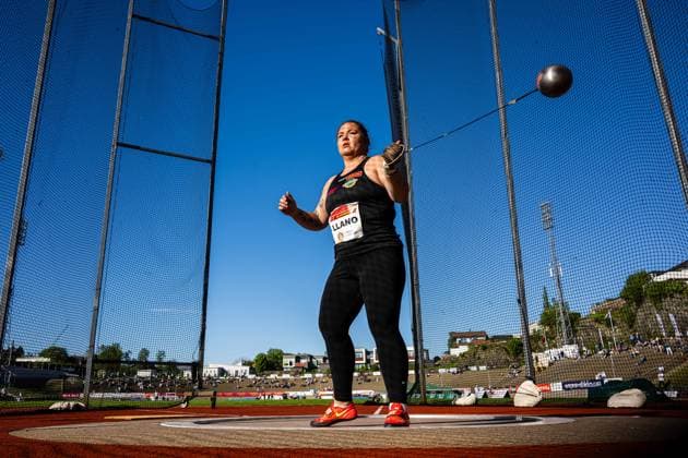 260528 Beatrice Llano of Norway competes in women™s hammer throw during the Trond Mohn Games on May 28, 2026 in Bergen. Photo: Marius Simensen BILDBYRAN Cop 238 MM0068 athletics bbeng friidrett friidrott norge norway trond mohn games Copyright: MARIUSxSIMENSEN BB260528ZP043