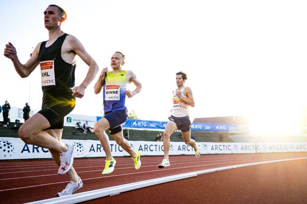 260528 Aaron AHL of Canada, Joonas Rinne of Finland and Kjetil Brenno Gagnas of Norway competes in men™s 1500 meter during the Trond Mohn Games on May 28, 2026 in Bergen. Photo: Marius Simensen BILDBYRAN Cop 238 MM0068 athletics bbeng friidrett friidrott norge norway trond mohn games Copyright: MARIUSxSIMENSEN BB260528ZG046