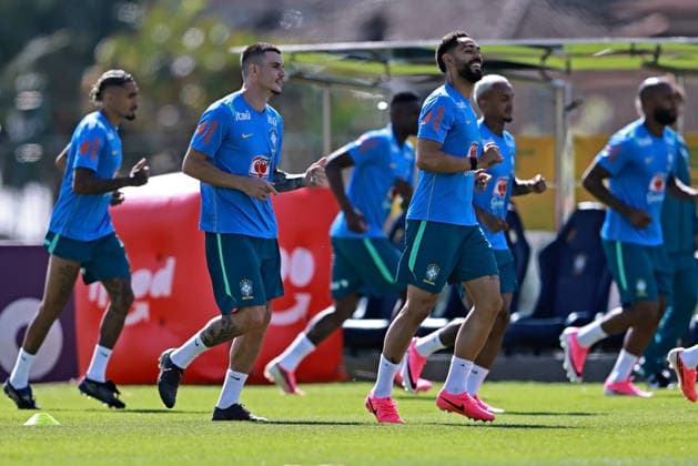 28th May 2026; Teresopolis, Brazil: Matheus Cunha and Roger Ibanez of Brazil during a training session at the Granja Comary training center in Teresopolis, Rio de Janeiro, Brazil, on May 28, 2026, ahead of the FIFA World Cup, WM, Weltmeisterschaft, Fussball 2026 HeulerxAndrey