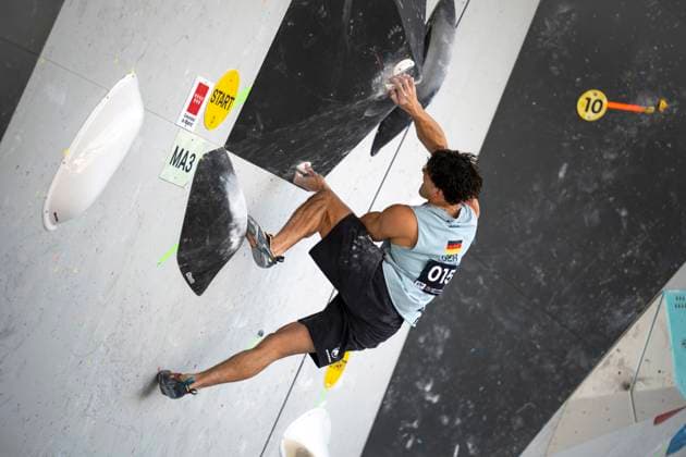 Alcobendas, Madrid, Spain. 28 May 2026. Climber Elias Arriagada Kruger (Germany) during the Men s Boulder Qualification at the World Climbing Series Comunidad de Madrid 2026 at Polideportivo Jose Caballero. Copyright: xDavidxSarmientox xVWPicsx DSG-0719