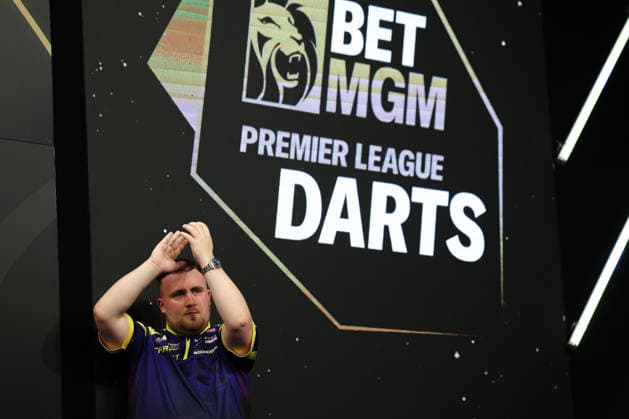 RECORD DATE NOT STATED 28th May 2026, The 02 Arena, London, England; 2026 PDC Bet MGM Premier League Darts Final; Luke Littler reacts after winning the final against Luke Humphries HenningxvonxJagow