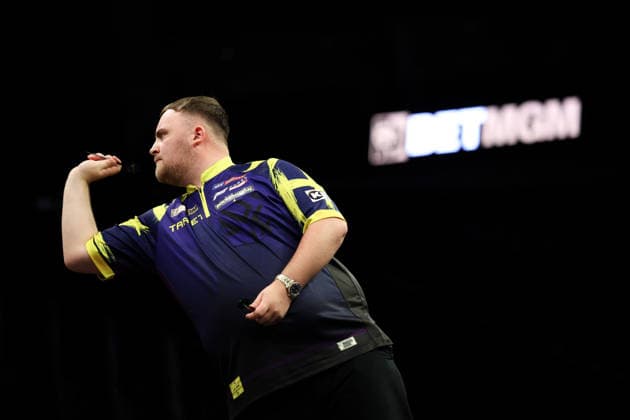 RECORD DATE NOT STATED 28th May 2026, The 02 Arena, London, England; 2026 PDC Bet MGM Premier League Darts Final; Luke Littler in action on the oche during his match against Luke Humphries HenningxvonxJagow
