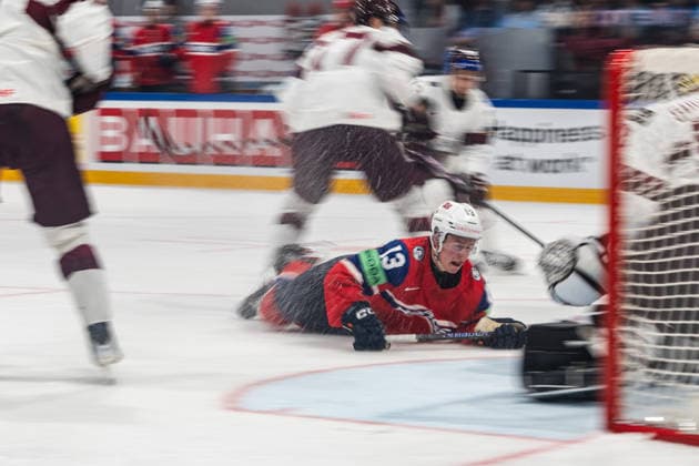 FRIBOURG, FRIBOURG - MAY 28: During the 2026 IIHF World Championship, WM, Weltmeisterschaft Quarterfinals match between Norway and Latvia at BCF Arena on May 28, 2026 in Fribourg, Fribourg, Switzerland.  Copyright: xLivioxBaeriswylx xSPPx Sportspressphoto_SPR156462