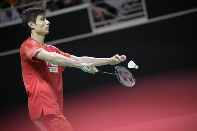 (260529) -- SINGAPORE, May 29, 2026 -- Shi Yuqi serves during the men s singles round of 16 match between Shi Yuqi of China and Alwi Farhan of Indonesia at the Singapore Badminton Open 2026 in Singapore on May 28, 2026. (Photo by Xinhua) (SP)SINGAPORE-BADMINTON-SINGAPORE OPEN-MEN S SINGLES ThenxChihxWey 