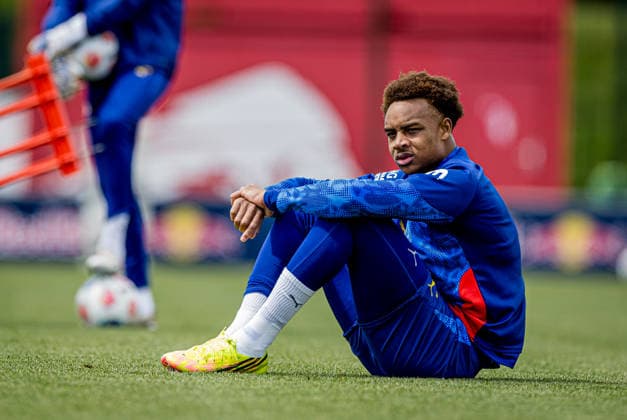 Leipzigs Assan Ouedraogo beim Training. Oeffentliches Training RB Leipzig am 14. Mai 2026. Red Bull Akademie, Leipzig. Training RB Leipzig